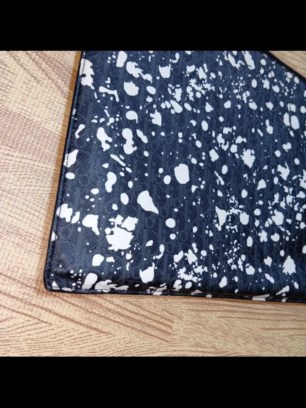 Dior Black and White Splatter Zip Clutch with Red Trim